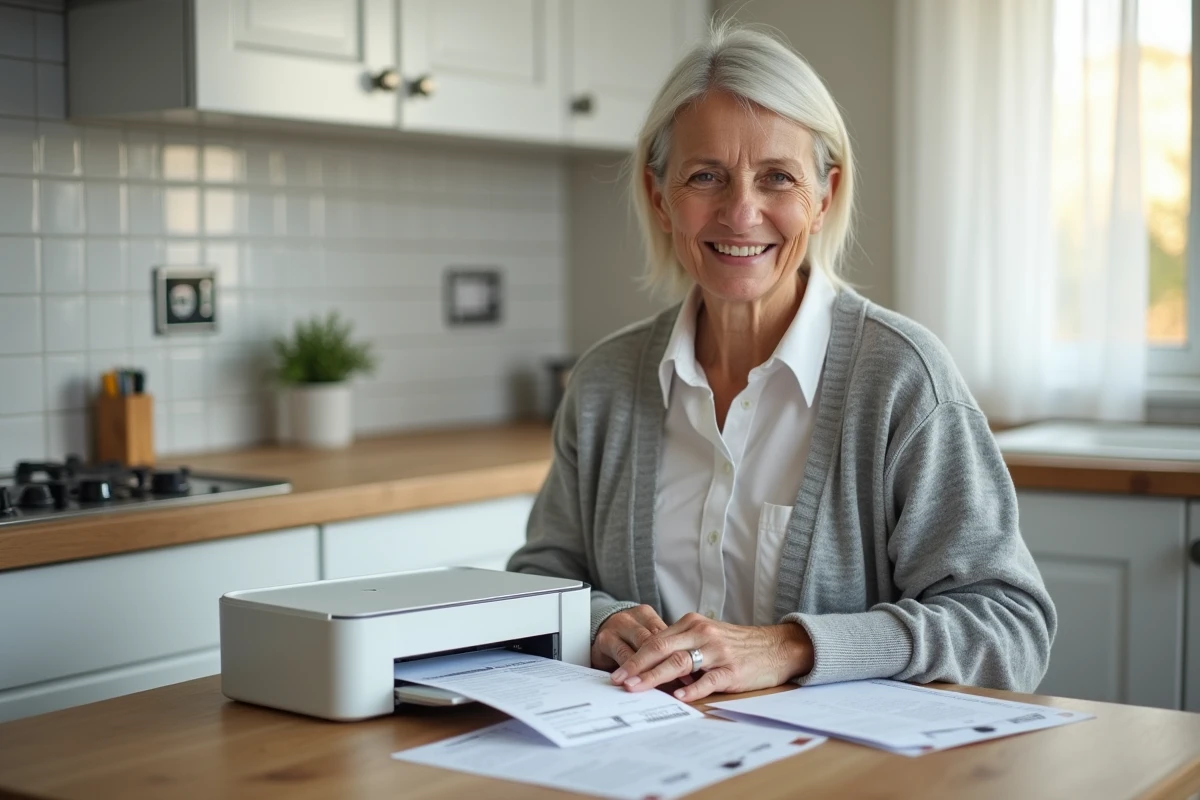 Femme imprimant une ancienne fiche de paie Lidl retrouvée en ligne depuis son espace salarié