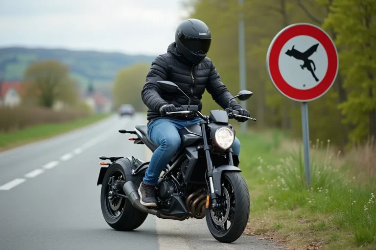 Motard français sur Yamaha Niken au bord de la route